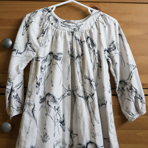 Gap Baby Off White Deer Print Gathered Dress 4T